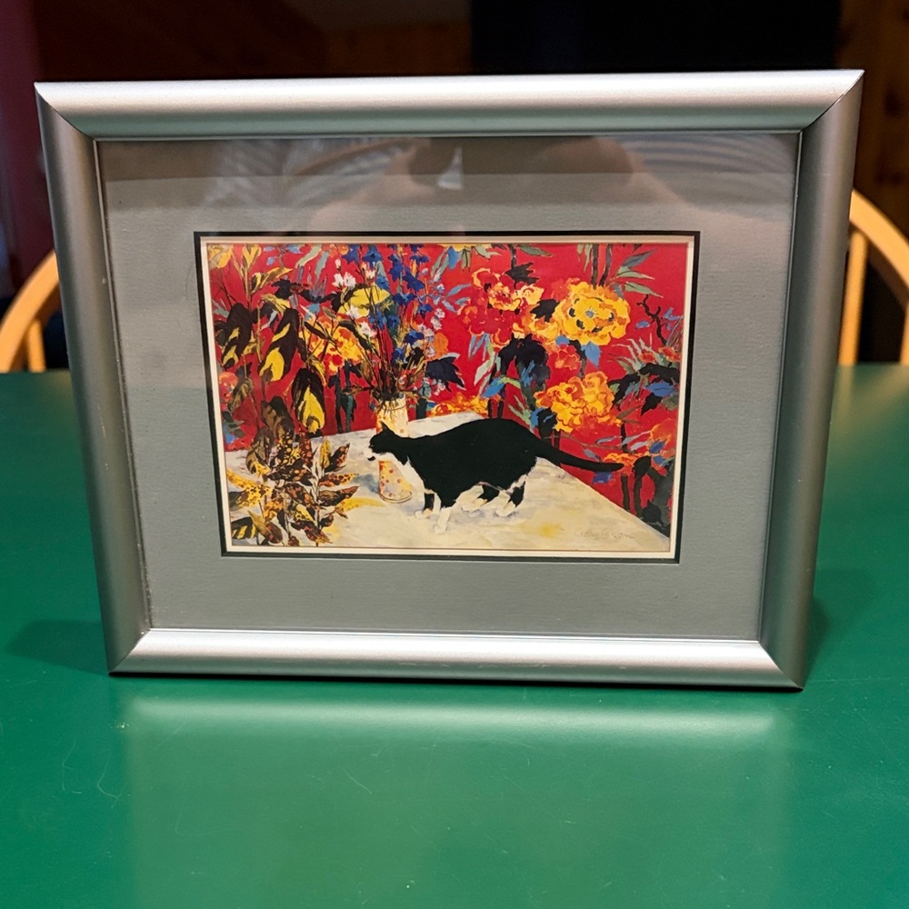 Geraldine Girvan Black Cat Floral Art Print — Framed Home Wall Art